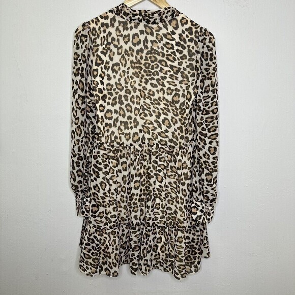 Divided H&M Leopard Print Dress Women's Fit and Flare Tan Size 4 Long Sleeve Tan - Picture 5 of 8